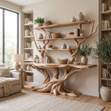 Thalorwyn Sculpted Solid Wood Console Table with Shelves Natural Oak - Timberustic Console Table with Shelves