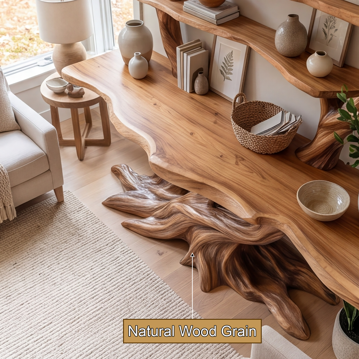 Thalorwyn Sculpted Solid Wood Console Table with Shelves - Timberustic Console Table with Shelves