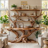 Thalorwyn Sculpted Solid Wood Console Table with Shelves - Timberustic Console Table with Shelves