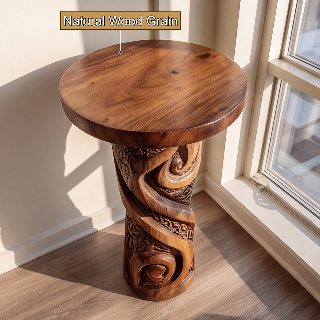Thaloryn Sculpted Solid Wood Pedestal Stand