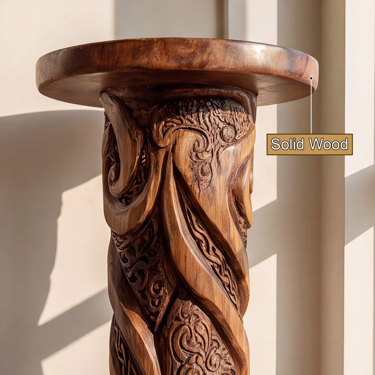 Thaloryn Sculpted Solid Wood Pedestal Stand