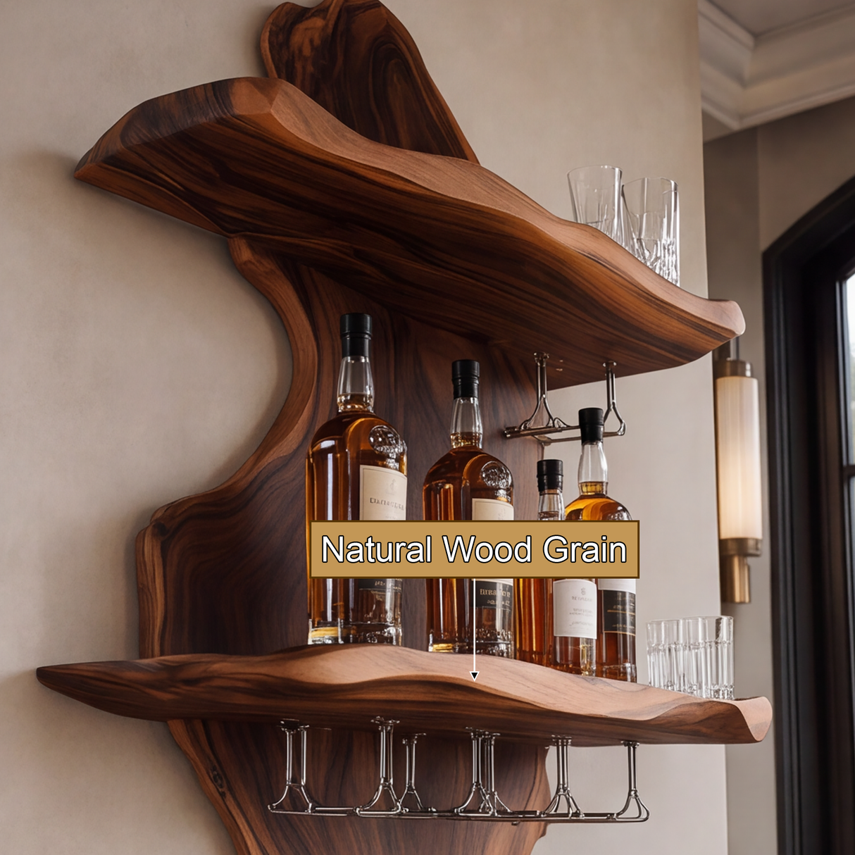 Thalvorn Live Edge Solid Wood Floating Wine Shelf SPA298587