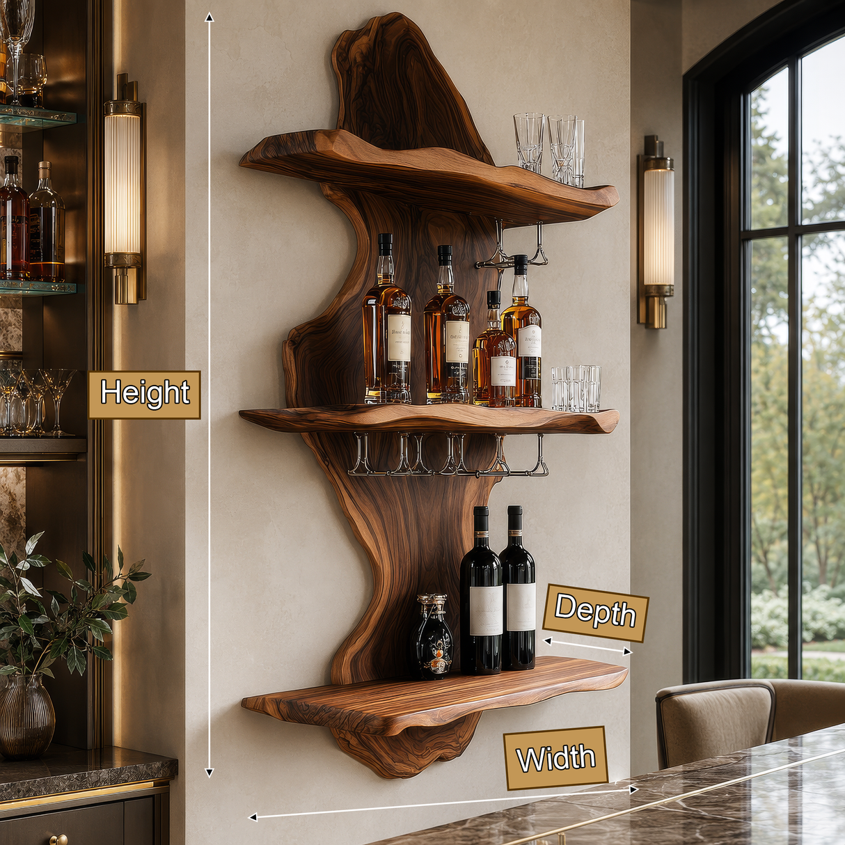 Thalvorn Live Edge Solid Wood Floating Wine Shelf SPA298587