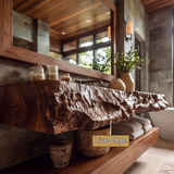 Tharven Rustic Live Edge Solid Wood Floating Bathroom Vanity with Integrated Sink - Timberustic Floating Bathroom Vanity with Integrated Sink