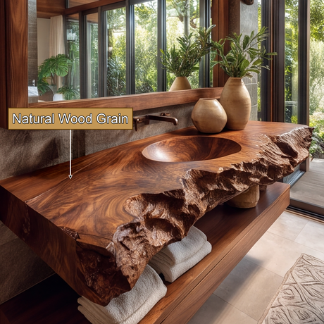 Tharven Rustic Live Edge Solid Wood Floating Bathroom Vanity with Integrated Sink - Timberustic Floating Bathroom Vanity with Integrated Sink