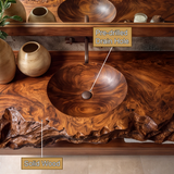 Tharven Rustic Live Edge Solid Wood Floating Bathroom Vanity with Integrated Sink - Timberustic Floating Bathroom Vanity with Integrated Sink