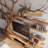 Thornhaven Handcrafted Solid Wood Tree TV Console - Timberustic TV Console with Tree Shelf