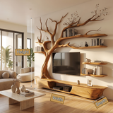 Thornhaven Handcrafted Solid Wood Tree TV Console - Timberustic TV Console with Tree Shelf