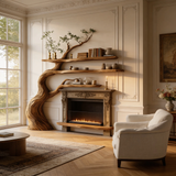 Thornmere Sculpted Solid Wood Tree-Shaped Fireplace Mantel with Display Shelves - Timberustic Tree-Shaped Fireplace Mantel with Display Shelves