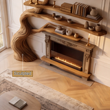 Thornmere Sculpted Solid Wood Tree-Shaped Fireplace Mantel with Display Shelves - Timberustic Tree-Shaped Fireplace Mantel with Display Shelves
