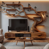 Thornvale Handcrafted Solid Wood Tree TV Console - Timberustic TV Console with Tree Shelf