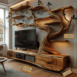 Thornvale Handcrafted Solid Wood Tree TV Console - Timberustic TV Console with Tree Shelf