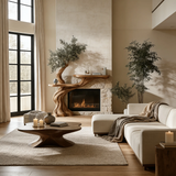 Thornvale Sculpted Solid Wood Tree-Shaped Fireplace Mantel with Display Shelves - Timberustic Tree-Shaped Fireplace Mantel with Display Shelves