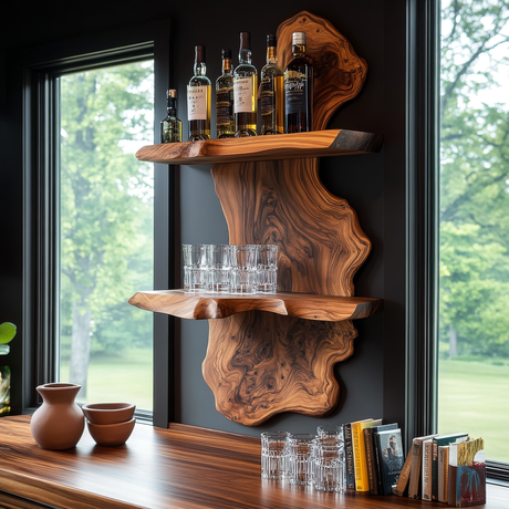 Torvane Live Edge Solid Wood Floating Wine Shelf SPA925725 - Timberustic Floating Wine Shelf