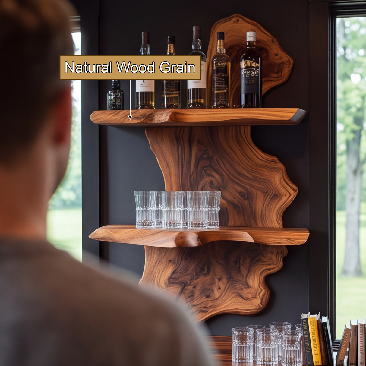 Torvane Live Edge Solid Wood Floating Wine Shelf SPA925725