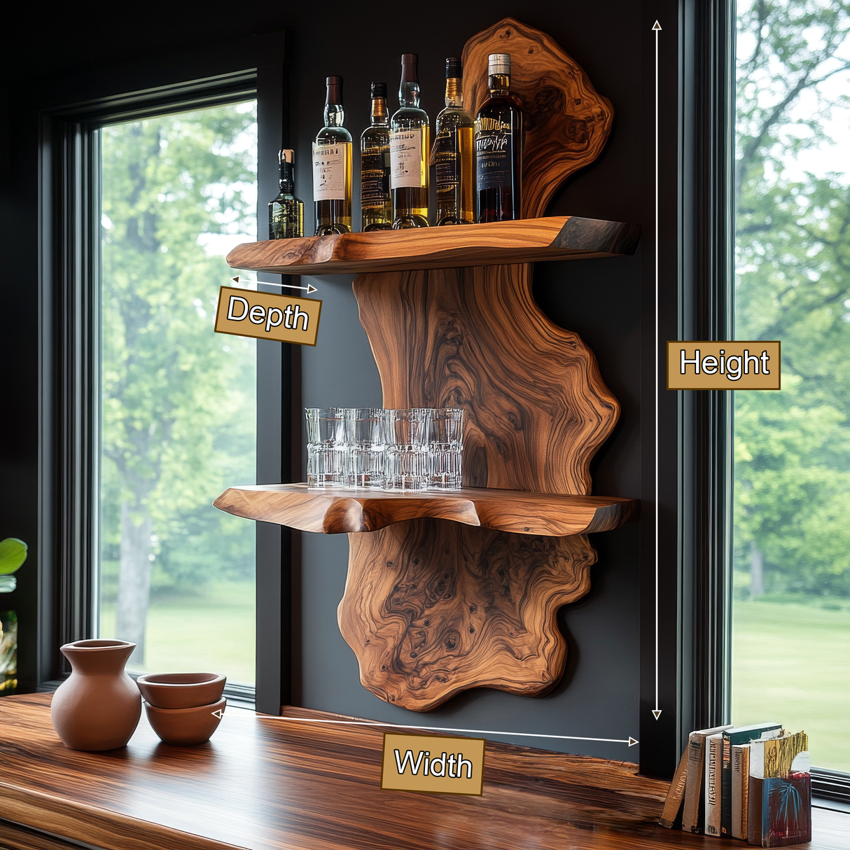 Torvane Live Edge Solid Wood Floating Wine Shelf SPA925725