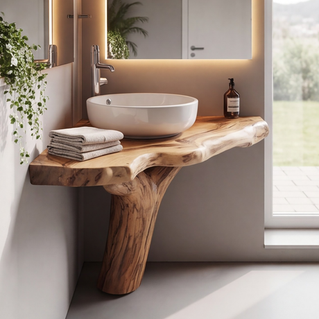 Treeform Solid Wood Corner Bathroom Vanity - Timberustic Corner Bathroom Vanity