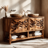 Undara Sculpted Solid Wood Freestanding Bathroom Vanity with Cabinet