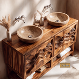 Undara Sculpted Solid Wood Freestanding Bathroom Vanity with Cabinet
