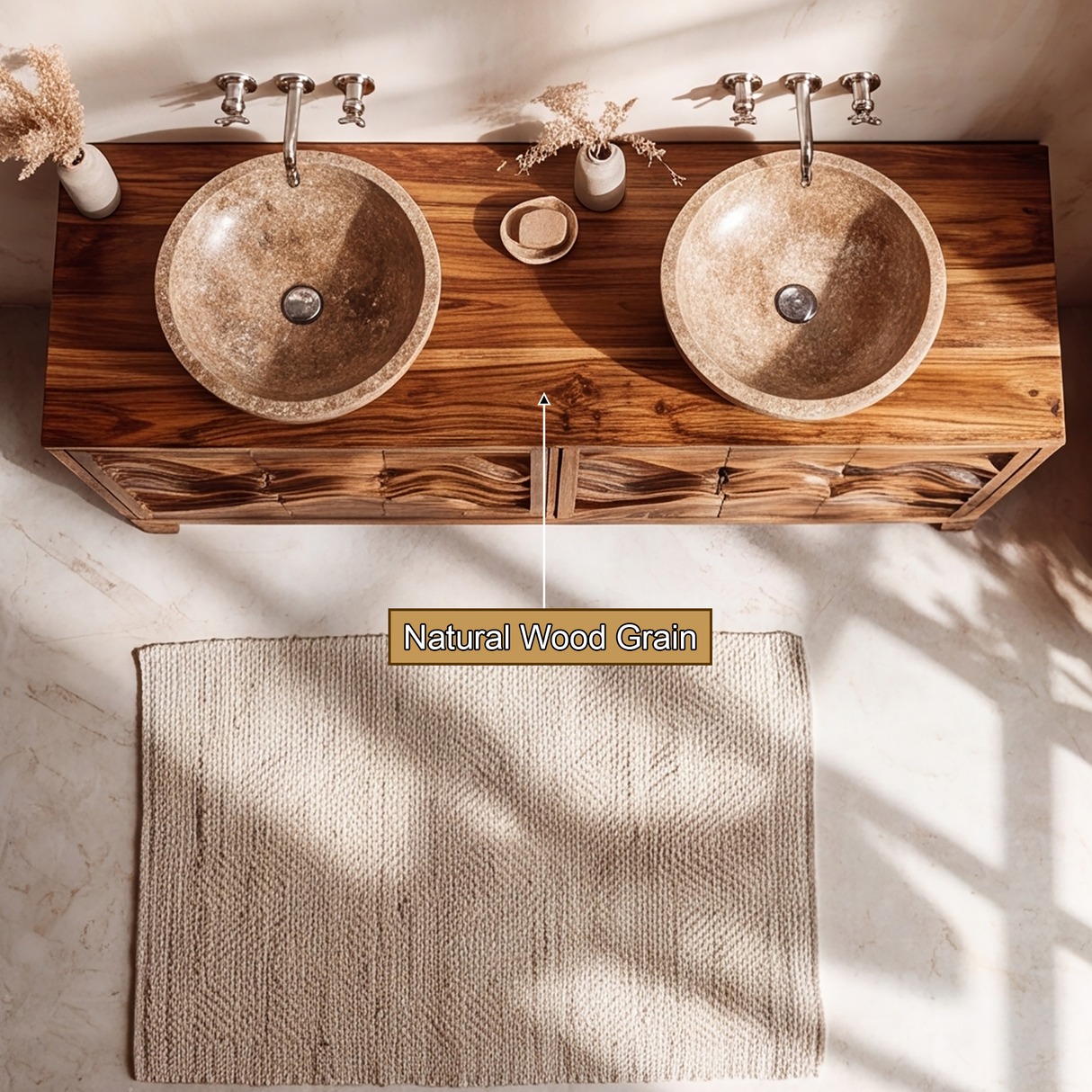 Undara Sculpted Solid Wood Freestanding Bathroom Vanity with Cabinet