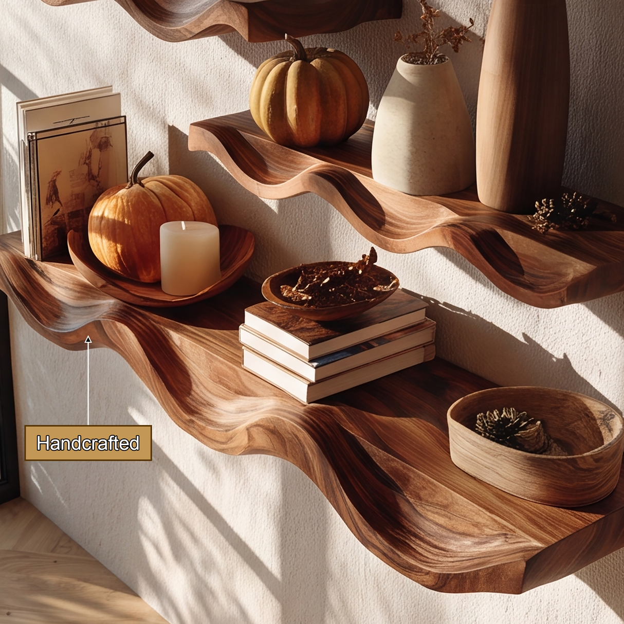 Undora Sculpted Solid Wood Floating Shelf