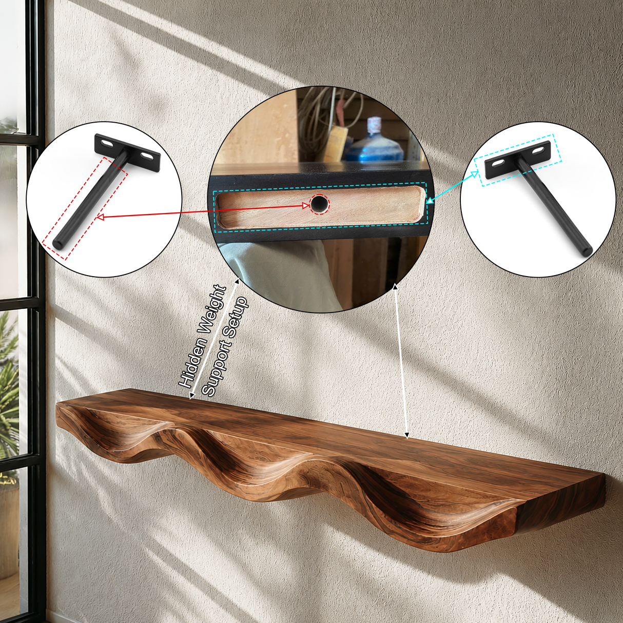 Undora Sculpted Solid Wood Floating Shelf