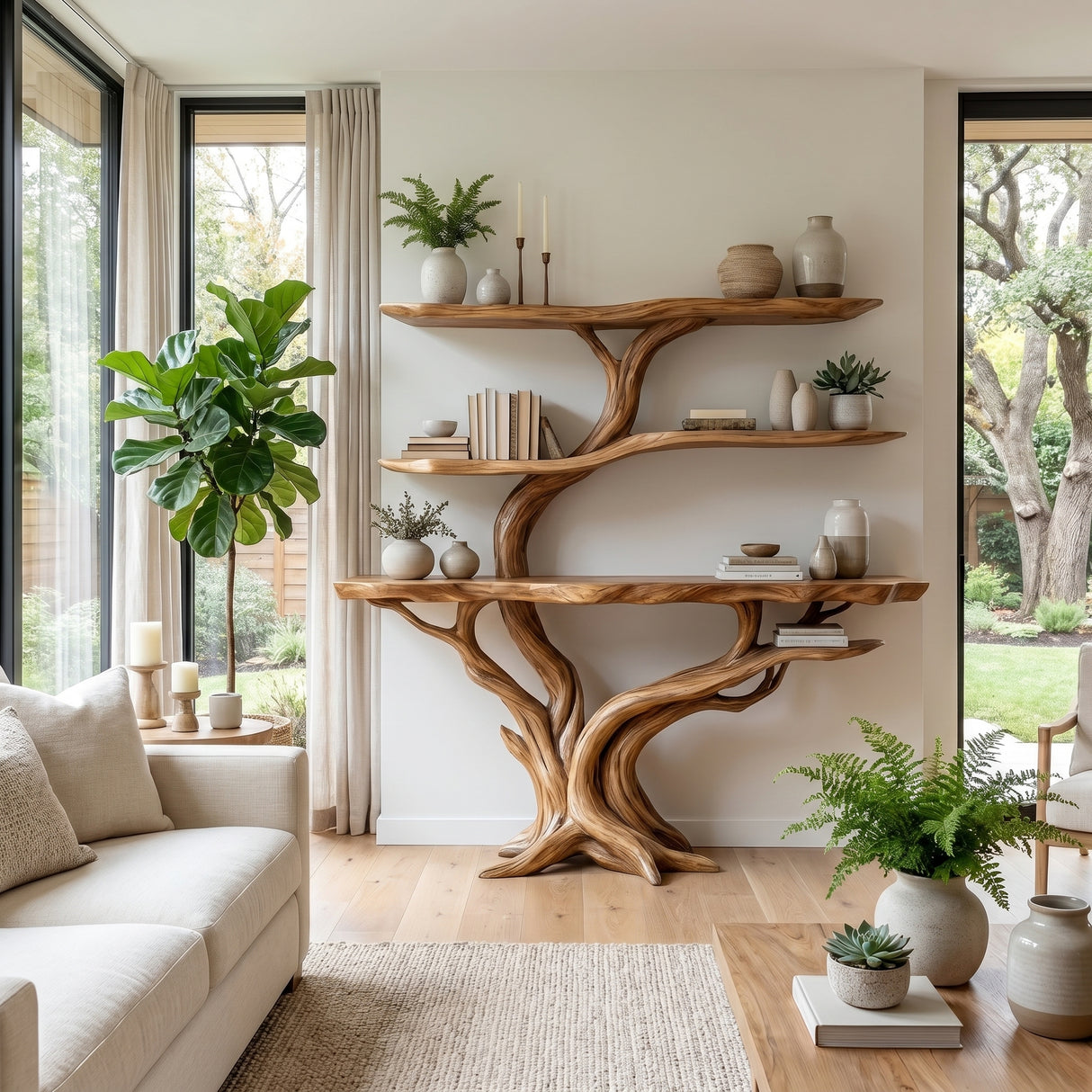 Vaelthorn Handcrafted Tree Console Table with Shelves - Timberustic Console Table with Shelves