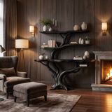 Vaelthorn Handcrafted Tree Console Table with Shelves Black - Timberustic Console Table with Shelves