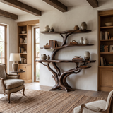 Vaelthorn Handcrafted Tree Console Table with Shelves Dark Walnut - Timberustic Console Table with Shelves