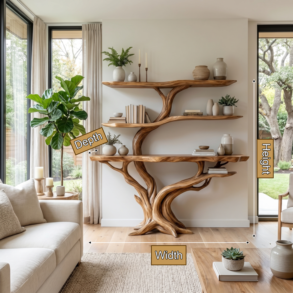 Vaelthorn Handcrafted Tree Console Table with Shelves - Timberustic Console Table with Shelves