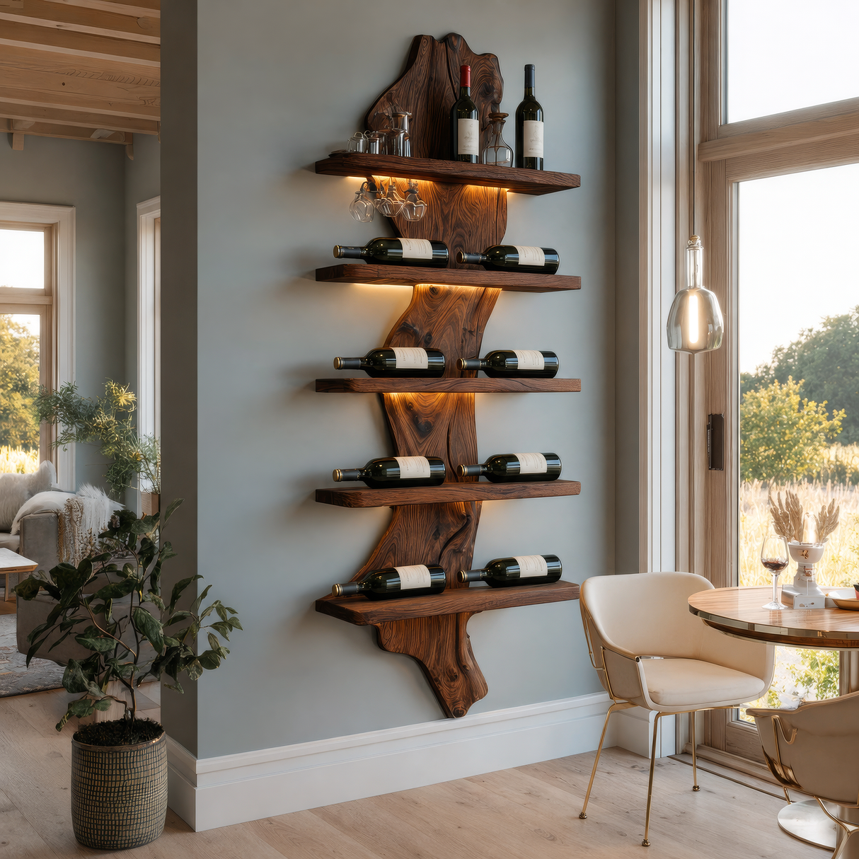 Valdoren Live Edge Solid Wood Floating Wine Shelf SPA395735