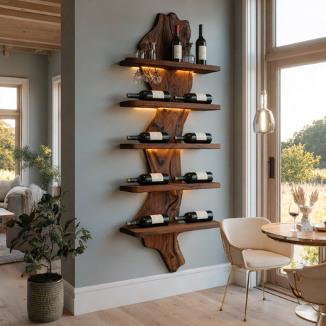 Valdoren Live Edge Solid Wood Floating Wine Shelf SPA395735 - Timberustic Floating Wine Shelf