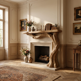 Valemere Sculpted Solid Wood Tree-Shaped Fireplace Mantel with Display Shelves - Timberustic Tree-Shaped Fireplace Mantel with Display Shelves