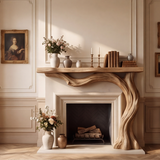 Valemere Sculpted Solid Wood Tree-Shaped Fireplace Mantel with Display Shelves - Timberustic Tree-Shaped Fireplace Mantel with Display Shelves