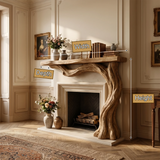 Valemere Sculpted Solid Wood Tree-Shaped Fireplace Mantel with Display Shelves - Timberustic Tree-Shaped Fireplace Mantel with Display Shelves