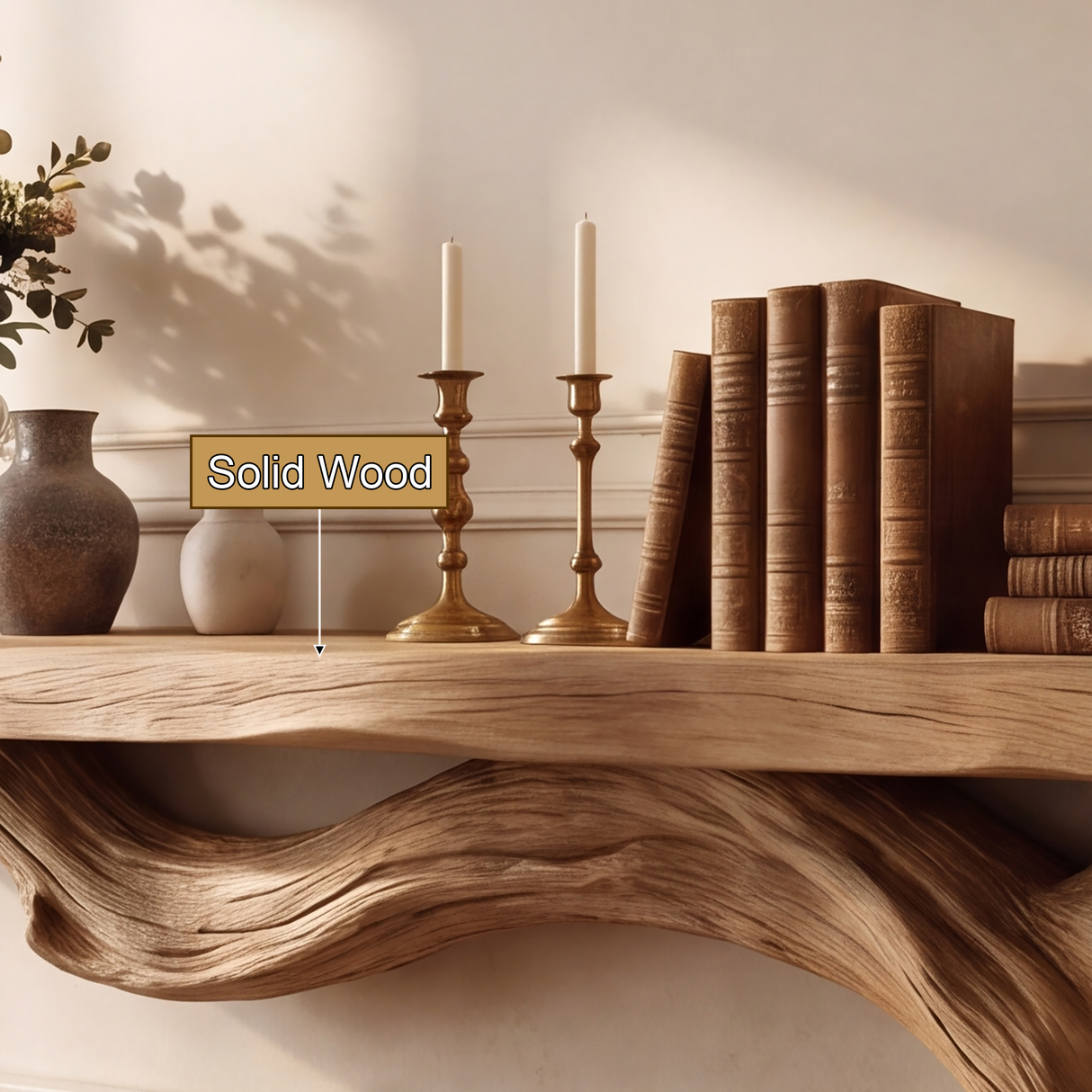 Valemere Sculpted Solid Wood Tree-Shaped Fireplace Mantel with Display Shelves - Timberustic Tree-Shaped Fireplace Mantel with Display Shelves