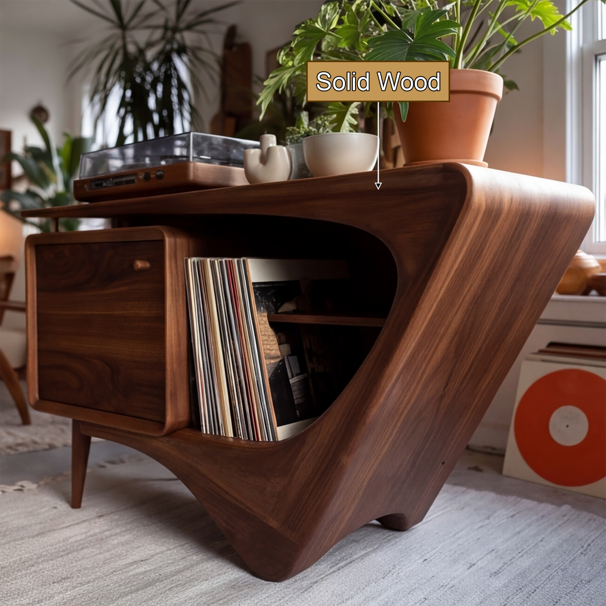 Valenridge Sculpted Solid Wood Record Player Stand