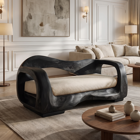 Valtheris Handcrafted Sculpted Solid Wood Sofa Black - Timberustic Sofa