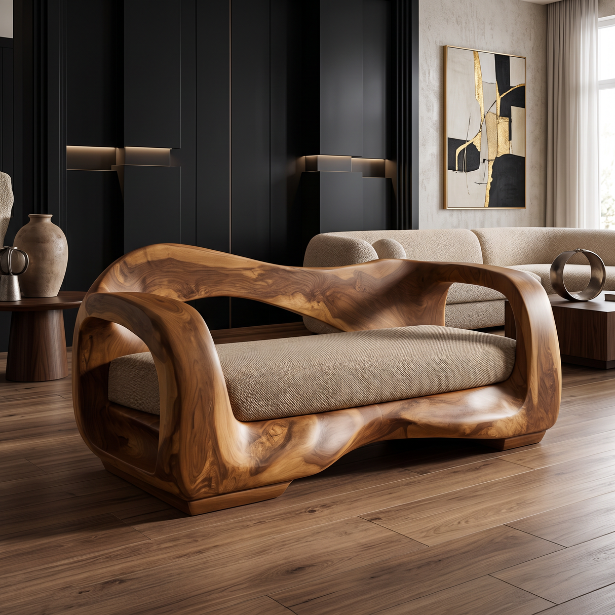 Valtheris Handcrafted Sculpted Solid Wood Sofa Brown - Timberustic Sofa