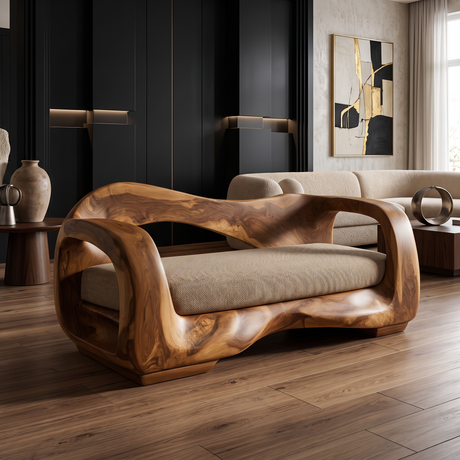 Valtheris Handcrafted Sculpted Solid Wood Sofa Brown - Timberustic Sofa