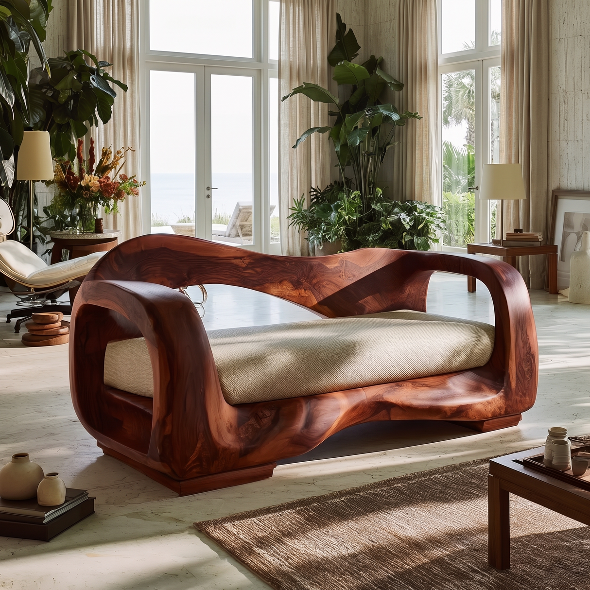 Valtheris Handcrafted Sculpted Solid Wood Sofa Mahogany - Timberustic Sofa