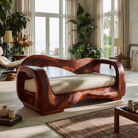 Valtheris Handcrafted Sculpted Solid Wood Sofa Mahogany - Timberustic Sofa