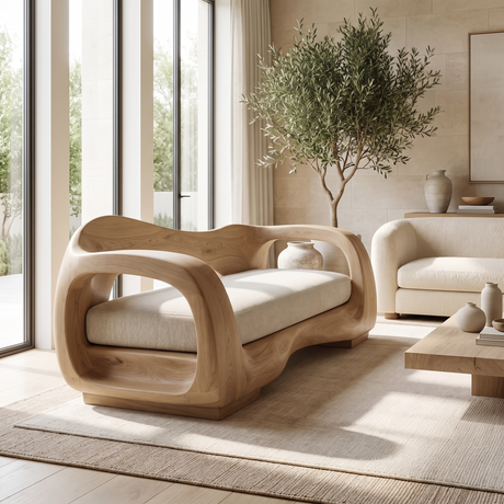 Valtheris Handcrafted Sculpted Solid Wood Sofa Natural Oak - Timberustic Sofa