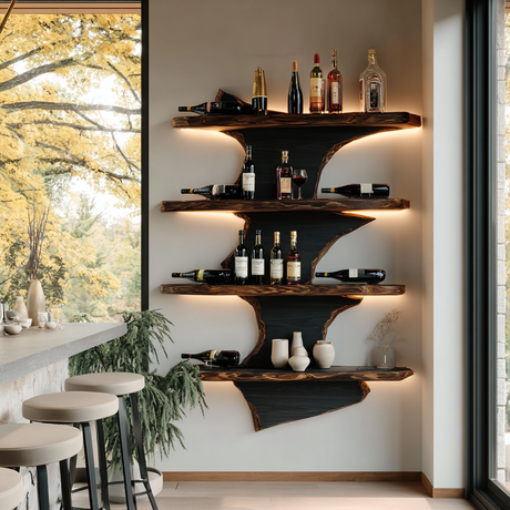 Varethorn Live Edge Solid Wood Floating Wine Shelf SPA925975 - Timberustic Floating Wine Shelf