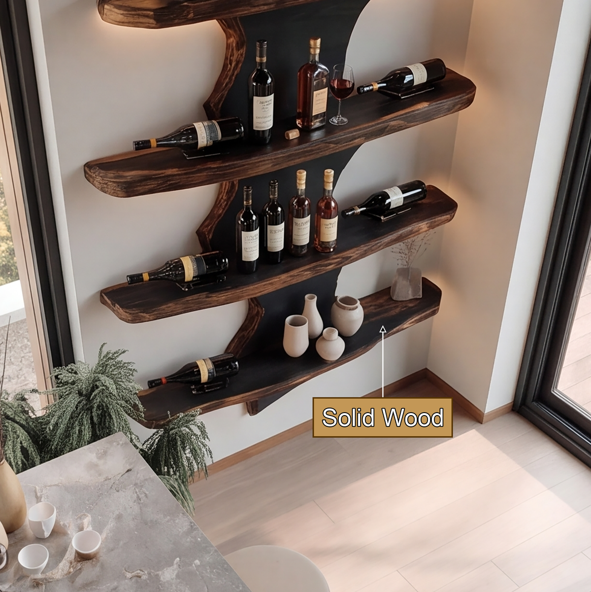 Varethorn Live Edge Solid Wood Floating Wine Shelf SPA925975 - Timberustic Floating Wine Shelf