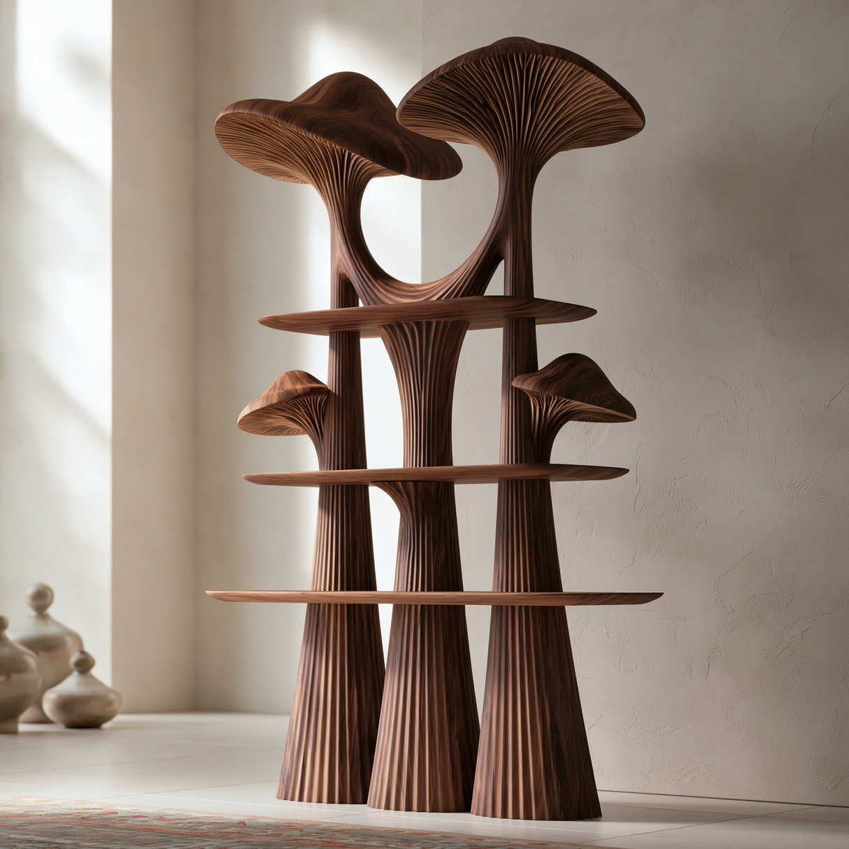 Velmora Sculpted Solid Wood Mushroom Bookshelf