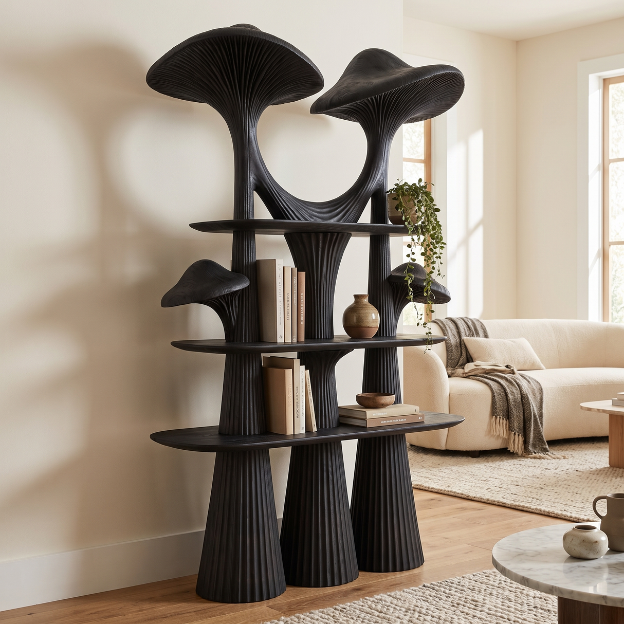 Velmora Sculpted Solid Wood Mushroom Bookshelf