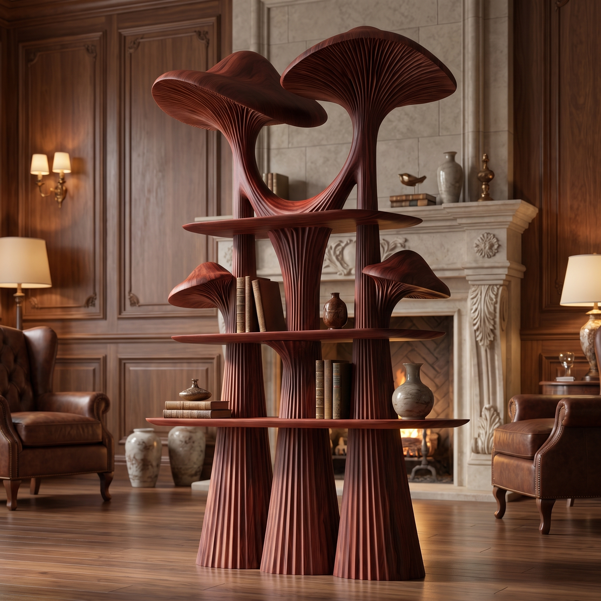 Velmora Sculpted Solid Wood Mushroom Bookshelf