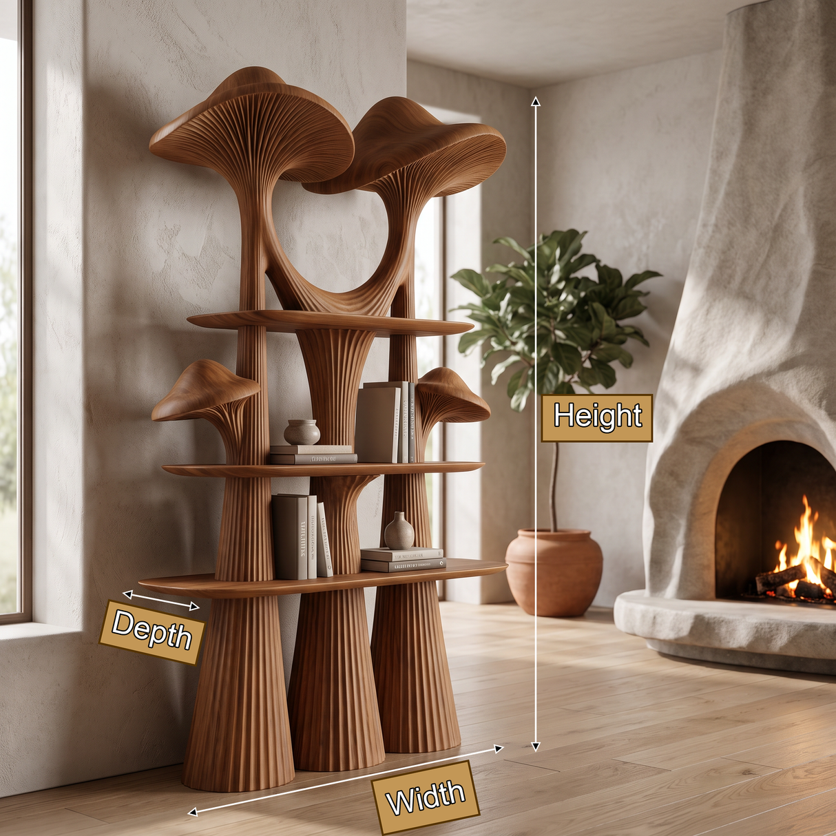 Velmora Sculpted Solid Wood Mushroom Bookshelf
