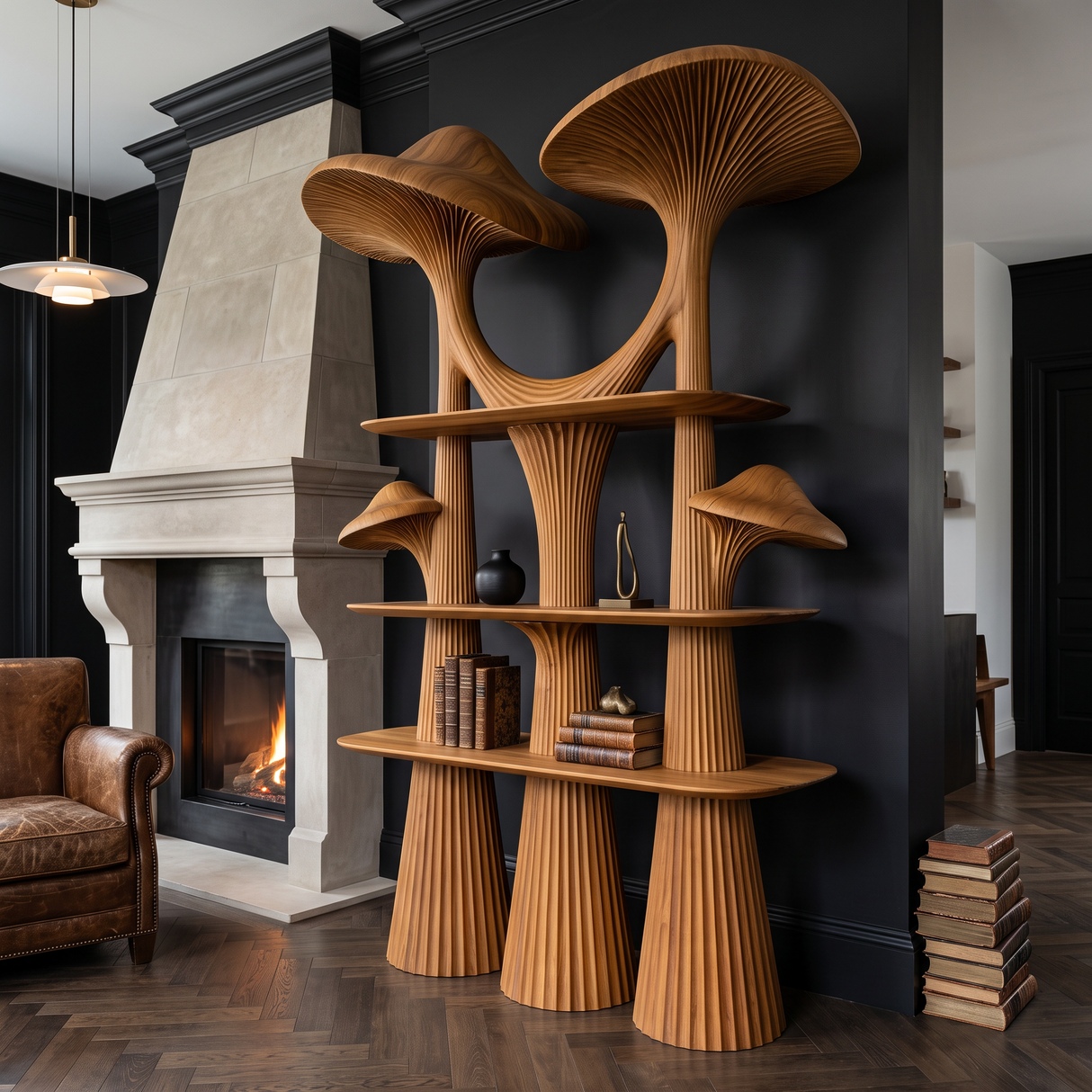 Velmora Sculpted Solid Wood Mushroom Bookshelf